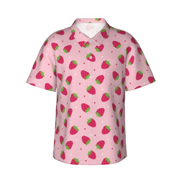 Balery Strawberries Camisas hawaianas de manga corta para hombre, camisas playeras de corte holgado, camisas de vacaciones con botones,Small