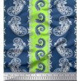 thumbnail image 1 of Soimoi Green polyester Crepe Fabric Stripe & Paisley Printed Fabric 1 Yard 52 Inch Wide, 1 of 1
