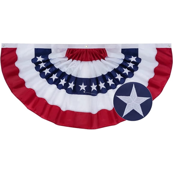 FRF FLAGS Bunting Flag 1.5x3 Feet Outdoor, Embroidery Stars American US Bunting Flags with 3 Brass Grommets, Patriotic Half Fan Banner for Fourth of July Decor, 4th of july Decorations Outdoor