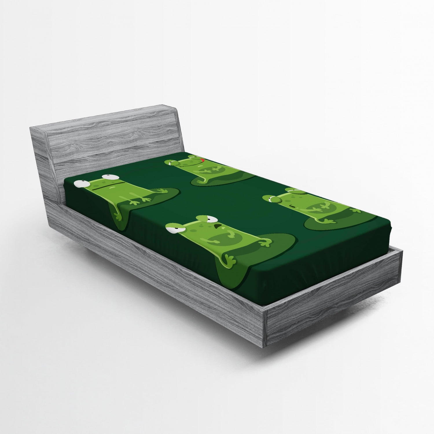 Funny Fitted Sheet, Funny Muzzy Frog on Lily Pad in Pond Hunting Tasty