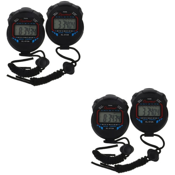 4 pcs Digital Professional Handheld LCD Stopwatch Sports Chronograph Timer with Alarm Feature for Kids Fitness and Referees XL-013 (Black)