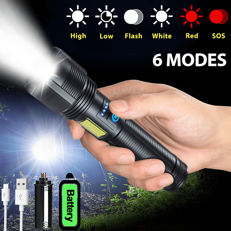 lærebog madlavning Bageri Rechargeable LED Flashlight, 90000 High Lumen Powerful Flashlight Super  Bright IPX6 Waterproof with Red Emergency Light, Walking Hiking Camping  Flashlight with Battery Built-in - Walmart.com