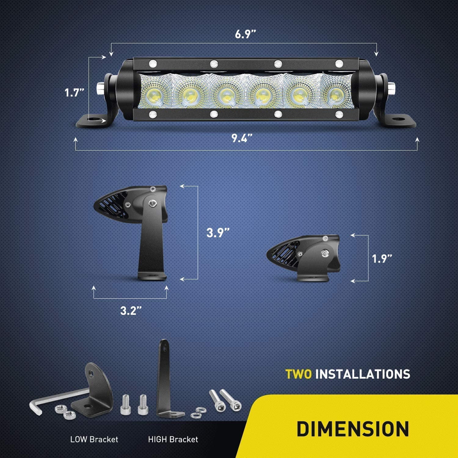 Nilight Bar Super Slim 2PCS 7inch 30W Flood Driving Fog 3600LM Single Row off Road led Lights for Jeep-2 Style Mounting Brackets
