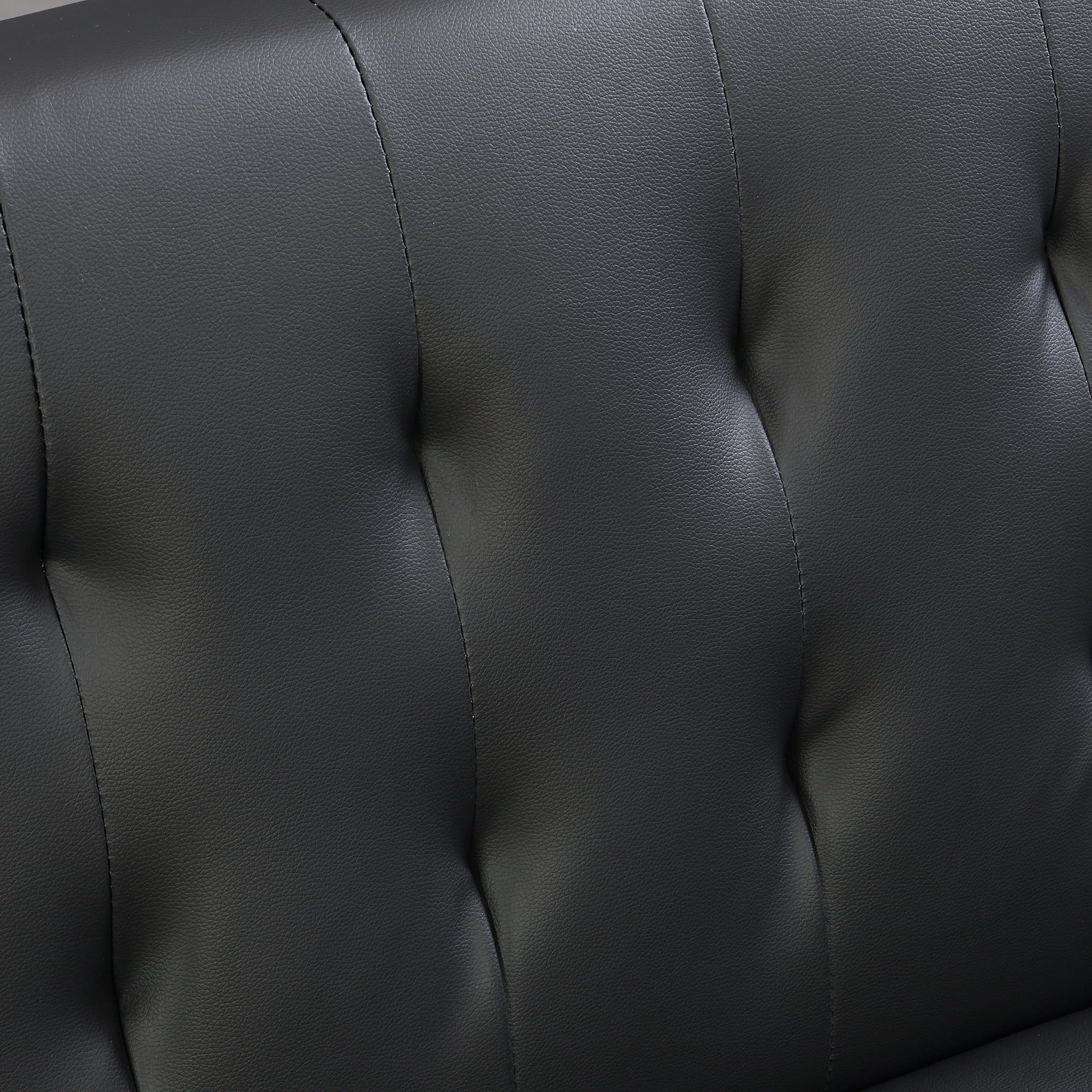 Aukfa 67" Tufted Futon Convertible Sofa Bed Separate Back Chaise Couch for Home Office, Leather, Black