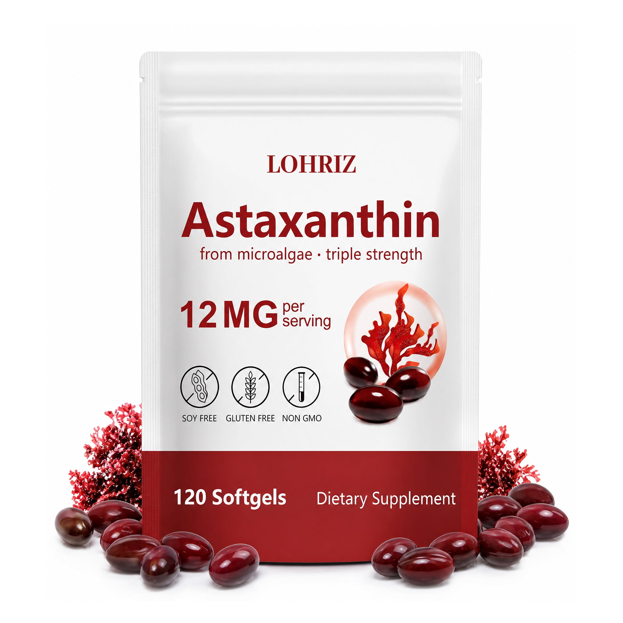 Astaxanthin Supplement 12mg, Antioxidant Softgels from Natural Microalgae, Supports Skin Health, Eye Health and Daily Wellness, 120 Capsules