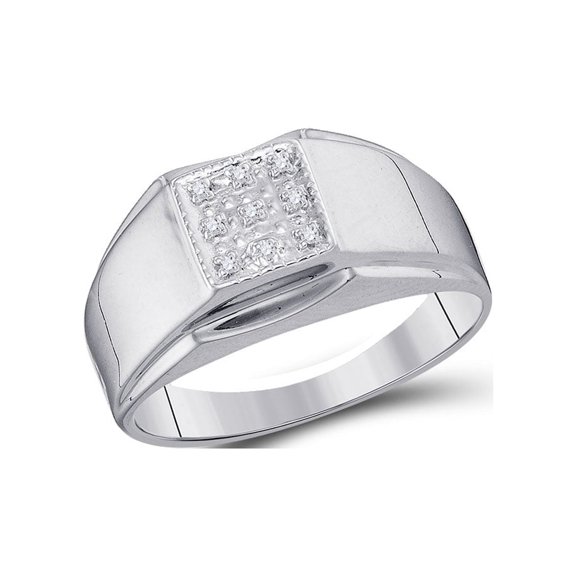 FB Jewels Sterling Silver Mens Round Diamond Square Cluster Ring .03 Cttw