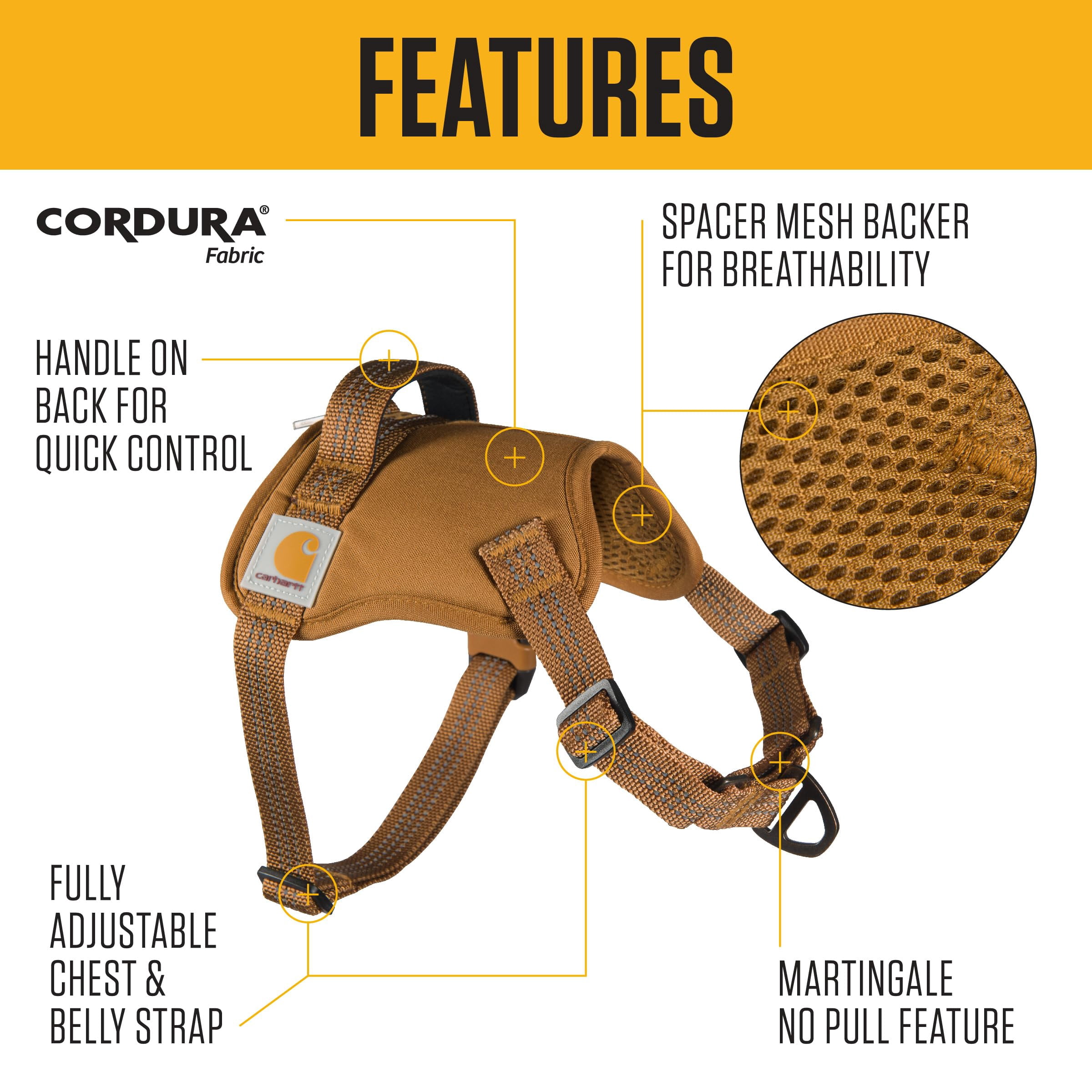 Nylon Duck No Pull Dog Harness  Fully Adjustable With Quick Control Handle And Reflective Accents Brown Small