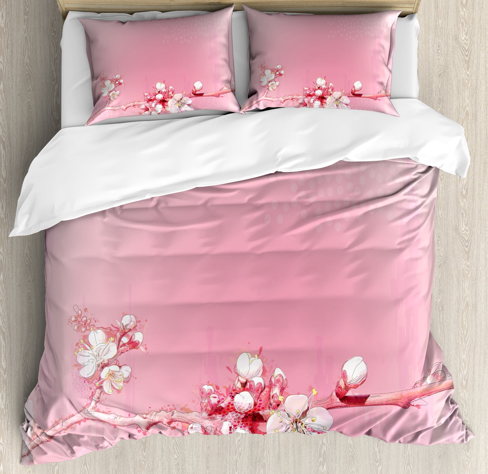 Peach Duvet Cover Set, Japanese Inspired Cherry Blossom Branch Sakura ...