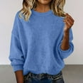 thumbnail image 2 of Women's V Neck Long Sleeve Pullover Sweater Tops Blouses Solid Color Cozy Knitted Loose Fit Casual Daily Wear Work Office Vacation Fashion Essential Gift for Women | CSEONE,Blue L, 2 of 9