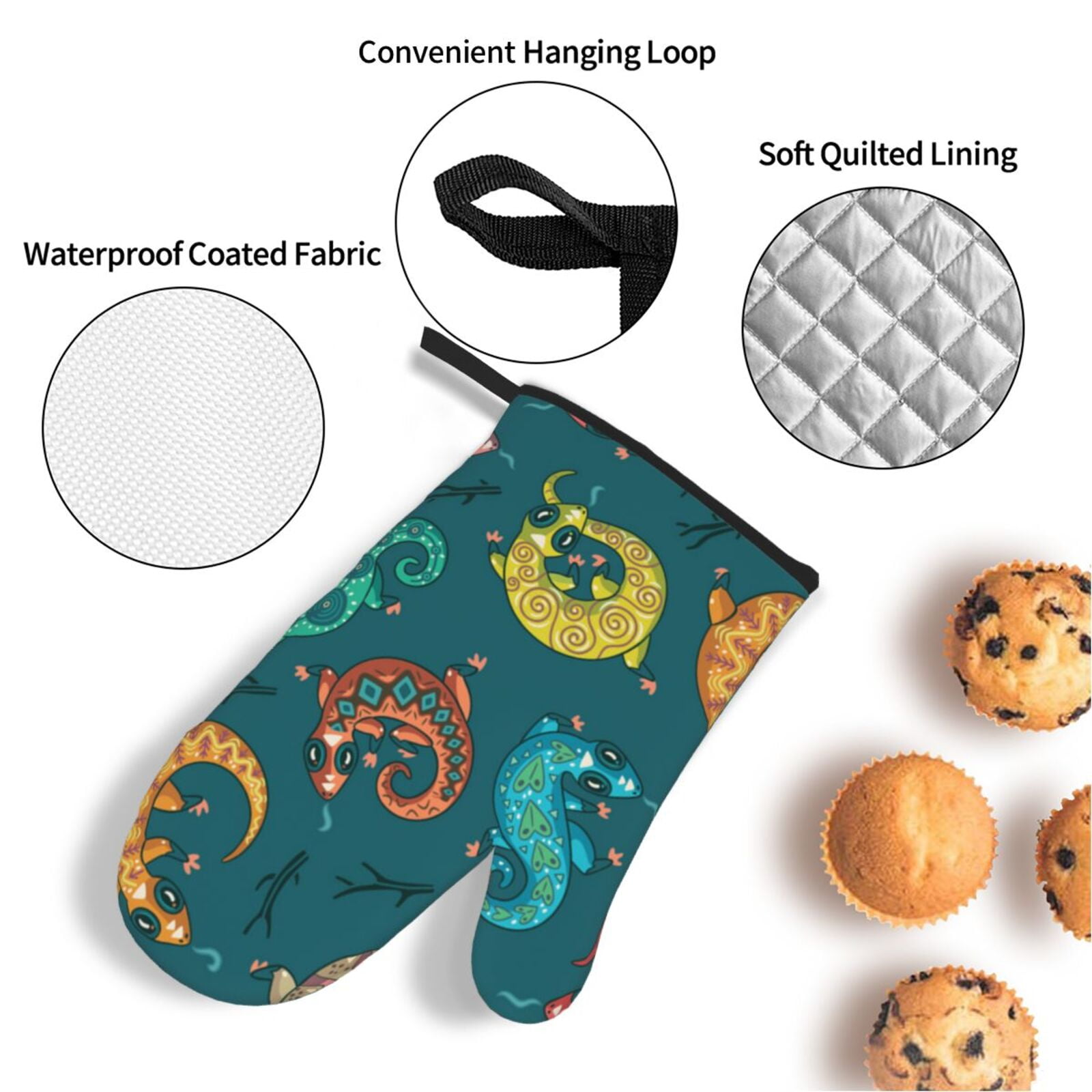 Electric Gecko Lizards Psychedelic 4Pcs Oven Mitts and Pot Holders Sets Oven Kitchen Gloves Hot Pads for Cooking BBQ Baking Grilling