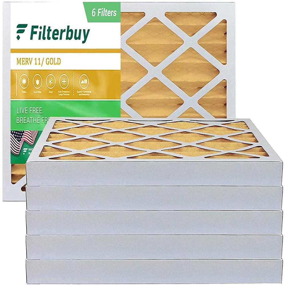 6-Pack, Gold Pleated HVAC AC Furnace Filters Filterbuy 14x25x2 Air Filter MERV 11 