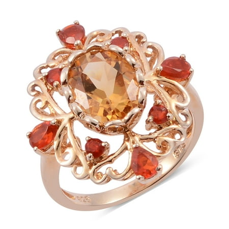 - Citrine Fire Opal Gold Over 925 Sterling Silver Cluster Cocktail Ring For Women 2.4 Cttw Size 7