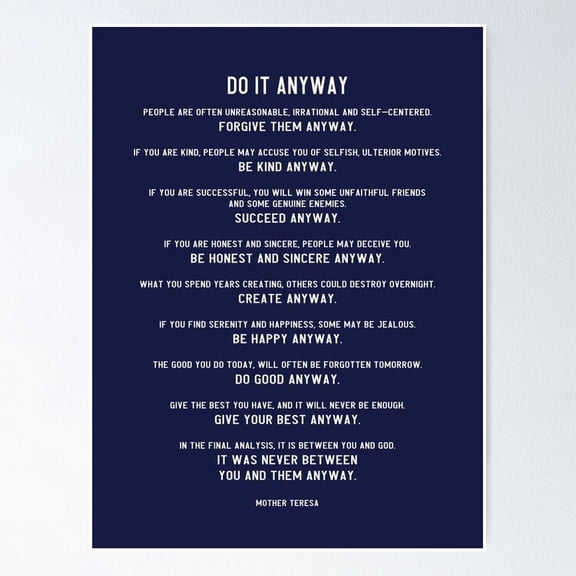 Do It Anyway Inspirational Quote Poster UNFRAMED PAPER POSTER, Home Decor