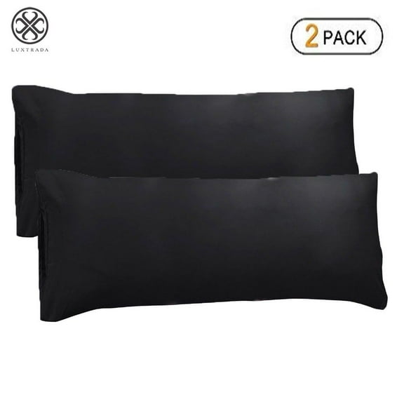 Luxtrada Set of 2 Ultra Soft Long Pillow Cases Body Pillowcases Cover Envelope Closure For Adults Pregnant Women 55"x19" (Black)