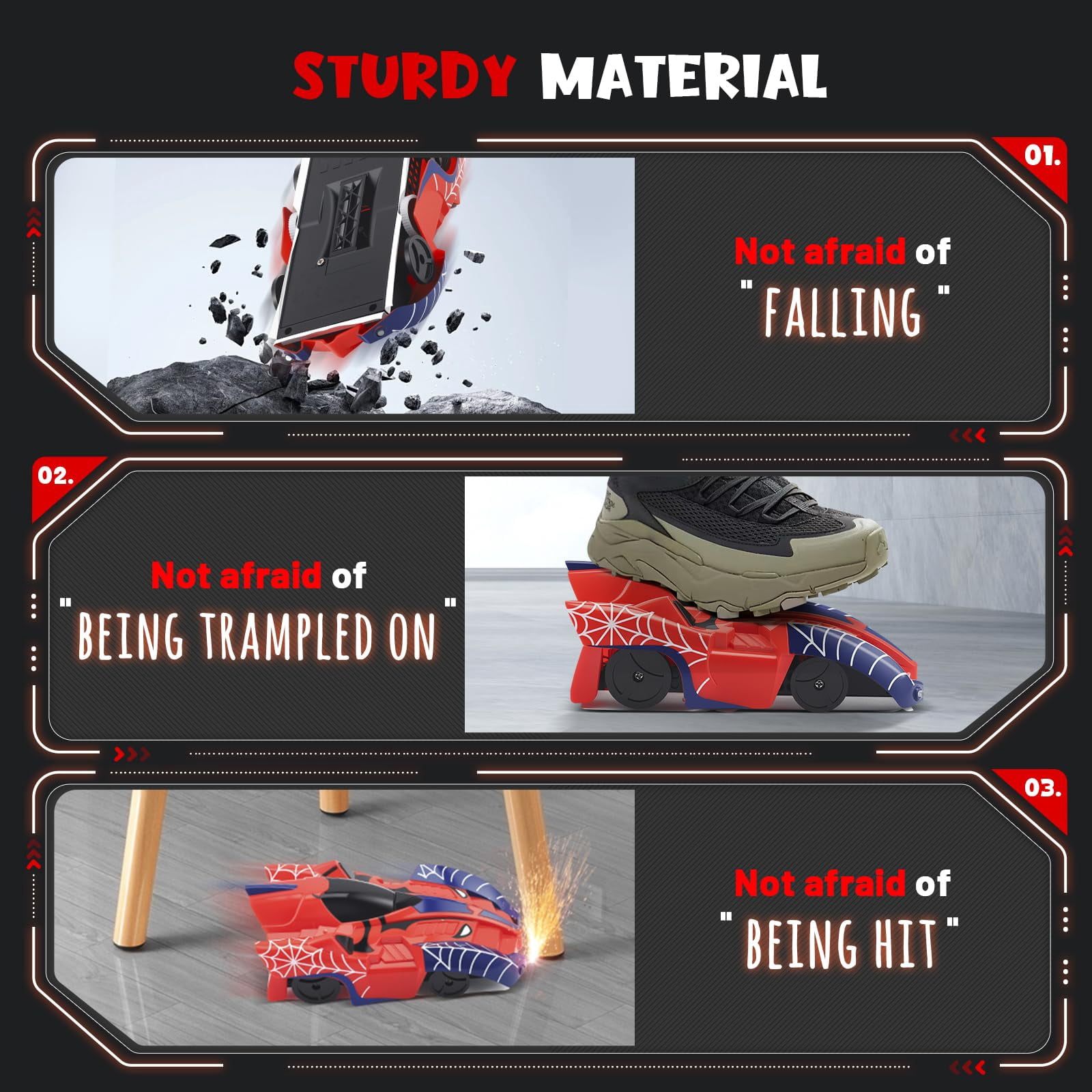 Spider Wall Climbing RC Car, Zero Gravity Dual Mode Remote Control Race Car with 360° Rotation & LED Lights for Kids Boys Girls, Red