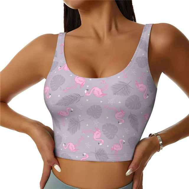 Balery Flamingo Pattern Racerback Sports Bras for Women - Padded Seamless High Impact Support for Yoga Gym Workout Fitness-X-Large
