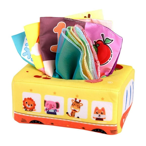 Caja de pañuelos Montessori Crinkle Tissue Toy, pañuelos de tela lavables de alto contraste 10 Tejido 3 Arrugado