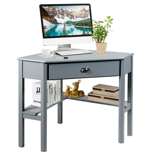 Gymax Corner Computer Desk Laptop, Elegant Writing Desk With Drawers And Shelves