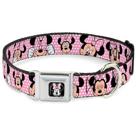 UPC: 0700146137973 | Disney Pet Collar  Dog Collar Metal Seatbelt Buckle  Minnie Mouse Expressions Polka Dot Pink White  15 to 24 Inches 1.0 Inch Wide