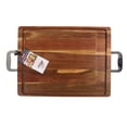 thumbnail image 5 of Dexas Acacia Wood Charcuterie Board with Stainless Steel Handles – Large 20x15 Serving Board for Cheese, Meats, Appetizers & Snacks – Durable Wooden Cutting & Serving Tray for Kitchen & Entertaining, 5 of 8