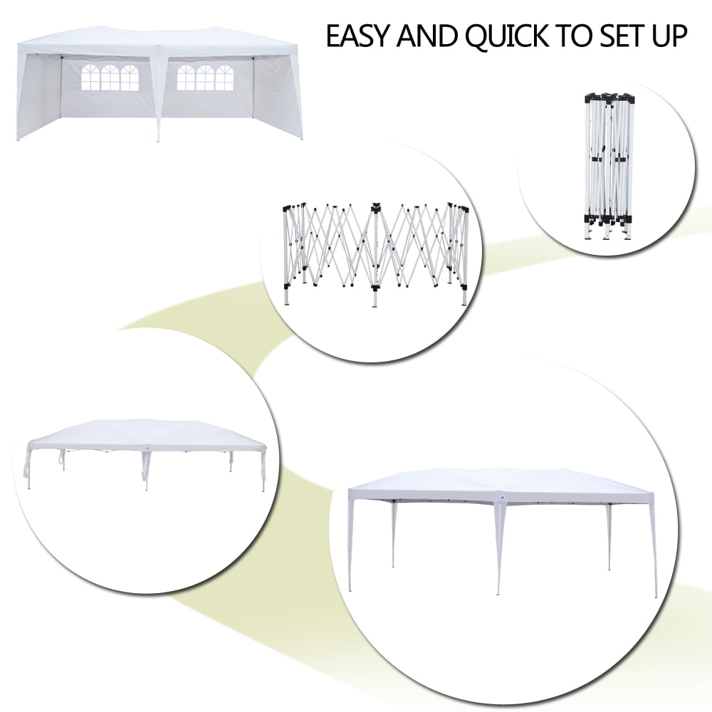 Lowestbest 10' x 20' Party Tent with 4 Side Walls, Portable Canopy Tents Folding Gazebo Canopy, White