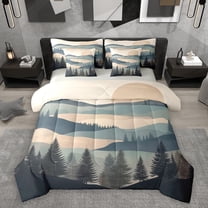 Homewish Natural Botanical 7-Piece Bedding Comforter Set,Pine Tree King Bedding Sets,Beige Green Bed Sheets For Adults,Luxury Bedroom Decor Reversible