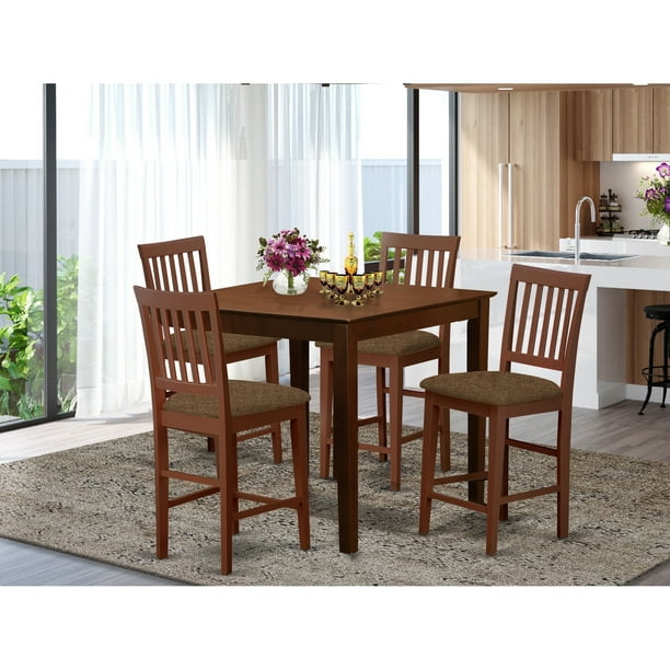 East West Furniture 5 Piece Dining Set, Square High Table And Stools