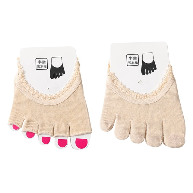 2 pares de calcetines de cinco dedos para mujer, calcetines de media palma con dedos completos y almohadilla de encaje para la suela.