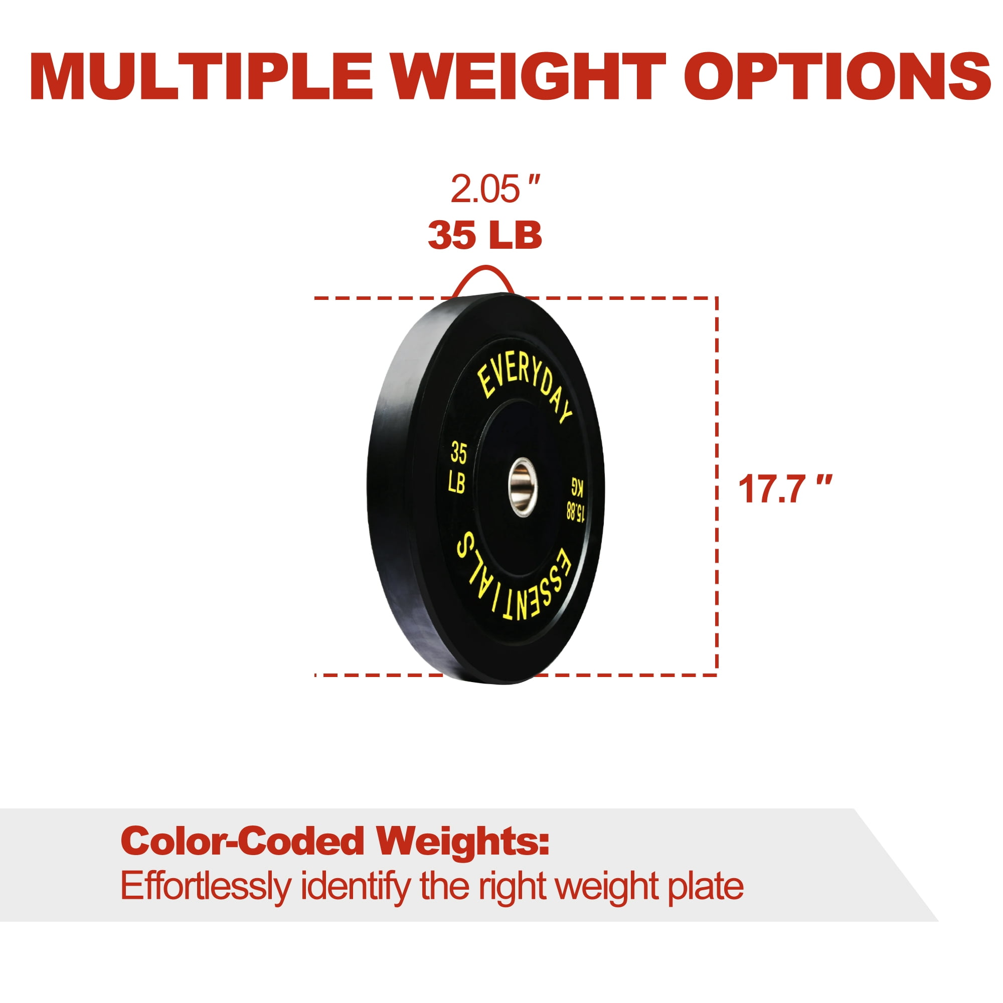FlexWave Bumper Weight Plates, 35 lb Pair, Black, 2-Inch Hole