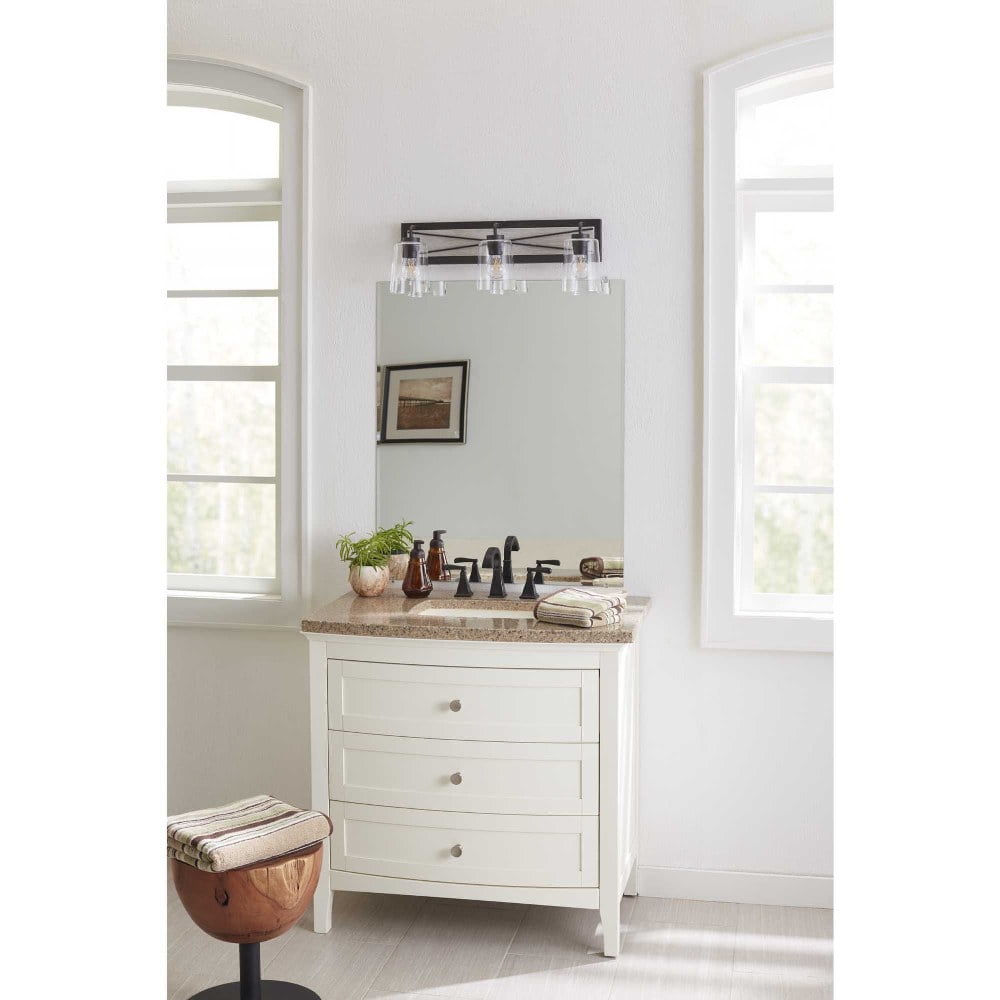 Briarwood Collection 3-Light Graphite Clear Glass Coastal Bath Vanity Light