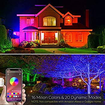 APP Stage and Landscape Waterproof Wall Washer Light Smart LED Flood Light 100W Equivalent Bluetooth RGB Color Changing Flood Light Outdoor 3000-6500K Timing 16 Million Color Music/ Sync 2 Pack