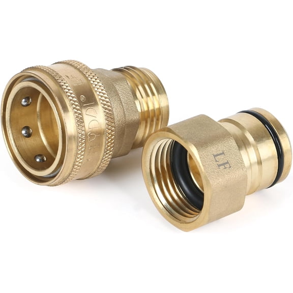 STYDDI 3/4-inch Full Flow Super Heavy Duty Garden Hose Quick Connect Fittings, Lead-Free Brass Full Port Water Hose Quick Connectors Coupler, 3/4” GHT High-Volume Hose Quick Release Adapter (1SET)