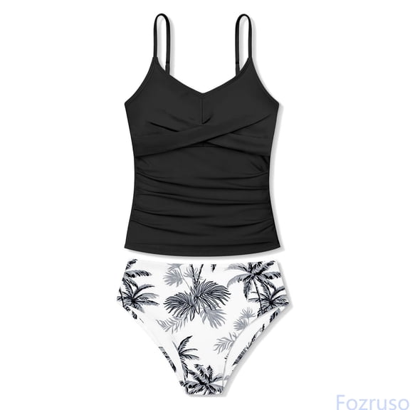 Fozruso Kids Girls Swimsuit 2 Piece Bathing Suit Ruched Girls Tankini Sets Floral Printed Girls Swimwear For 8 14 Years Swimsuits Sets Sizes 10-11 Years
