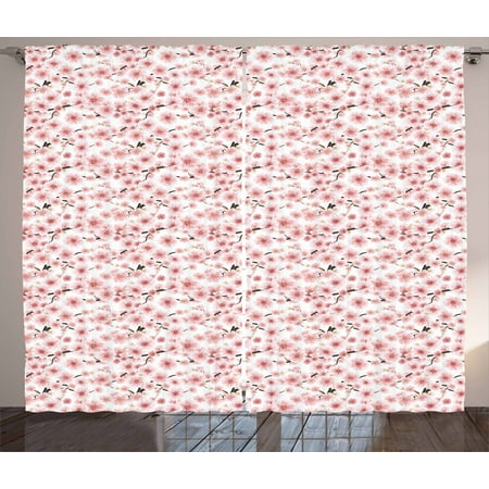 Cherry Blossom Curtains 2 Panels Set 3d Illustrated Sakura Tree