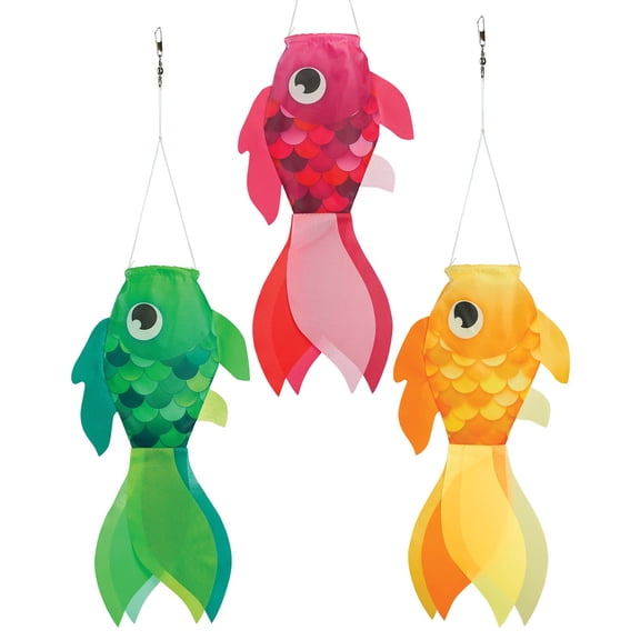 In the Breeze 5234 — 15-inch Damsel Fish Windsock 3-Pack — Multi Pack of Cute and Colorful Fishsocks with Printed Designs