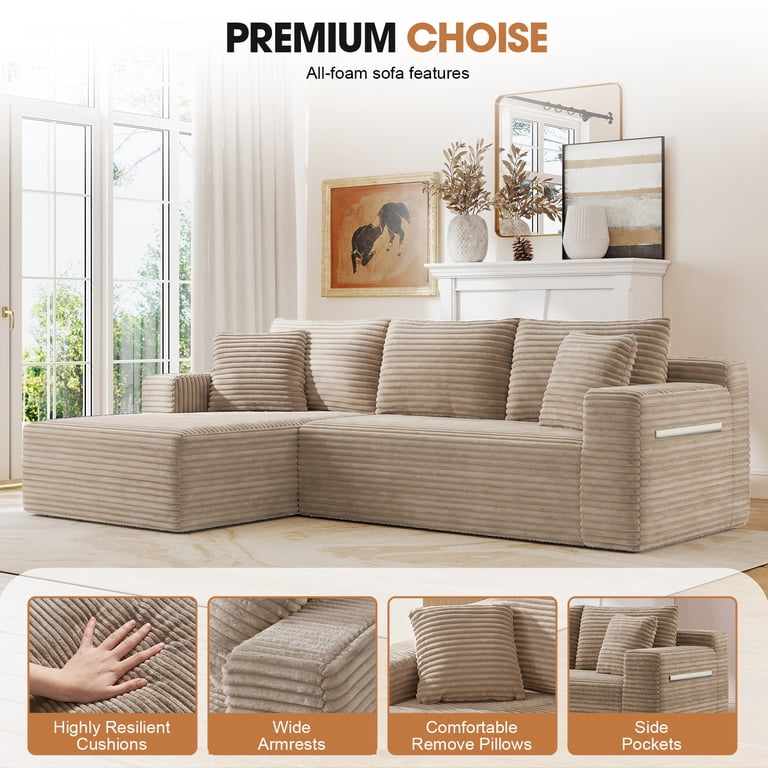 Aukfa 95" Cloud Sectional Sofa, L-Shaped with Chaise & Storage photo 5