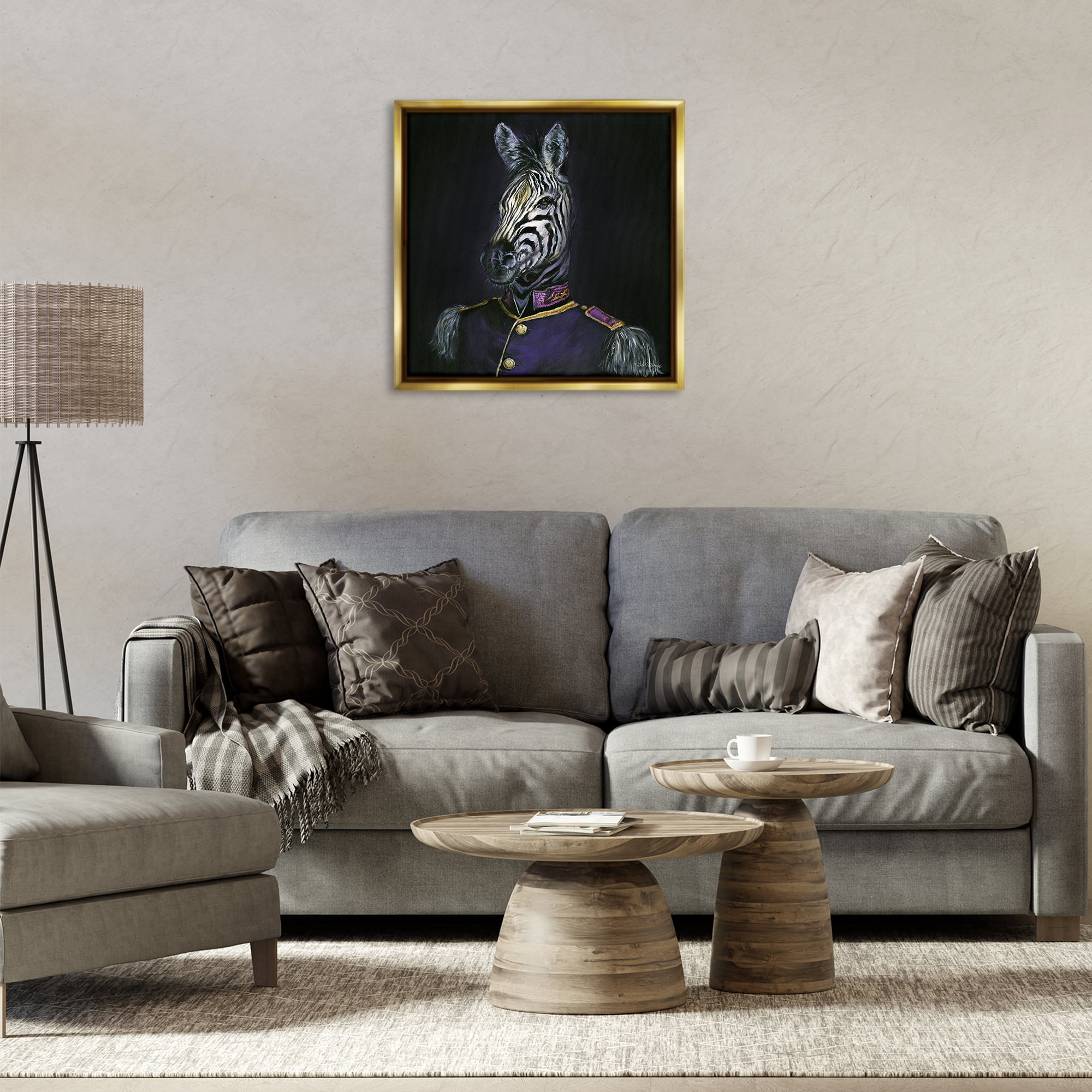 Stupell Industries Historical Coat Zebra Novelty & Humor Painting Gold Floater Framed Canvas Art Print Wall Art, 25 x 25