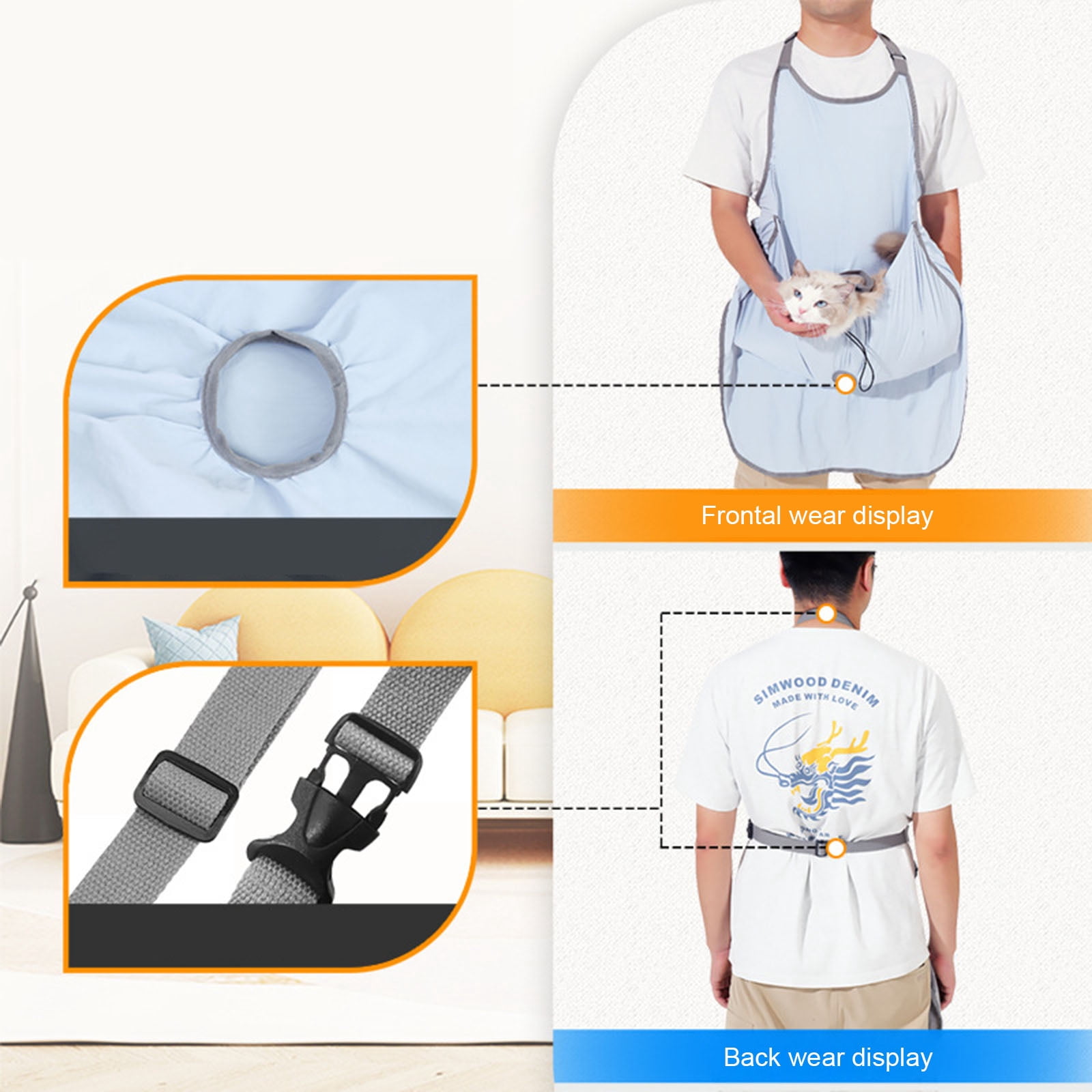 Cats Apron Harness with Adjustable Buckles Outdoor Small Dog Carrying Bag Safe and Convenient Pet Transport Tool
