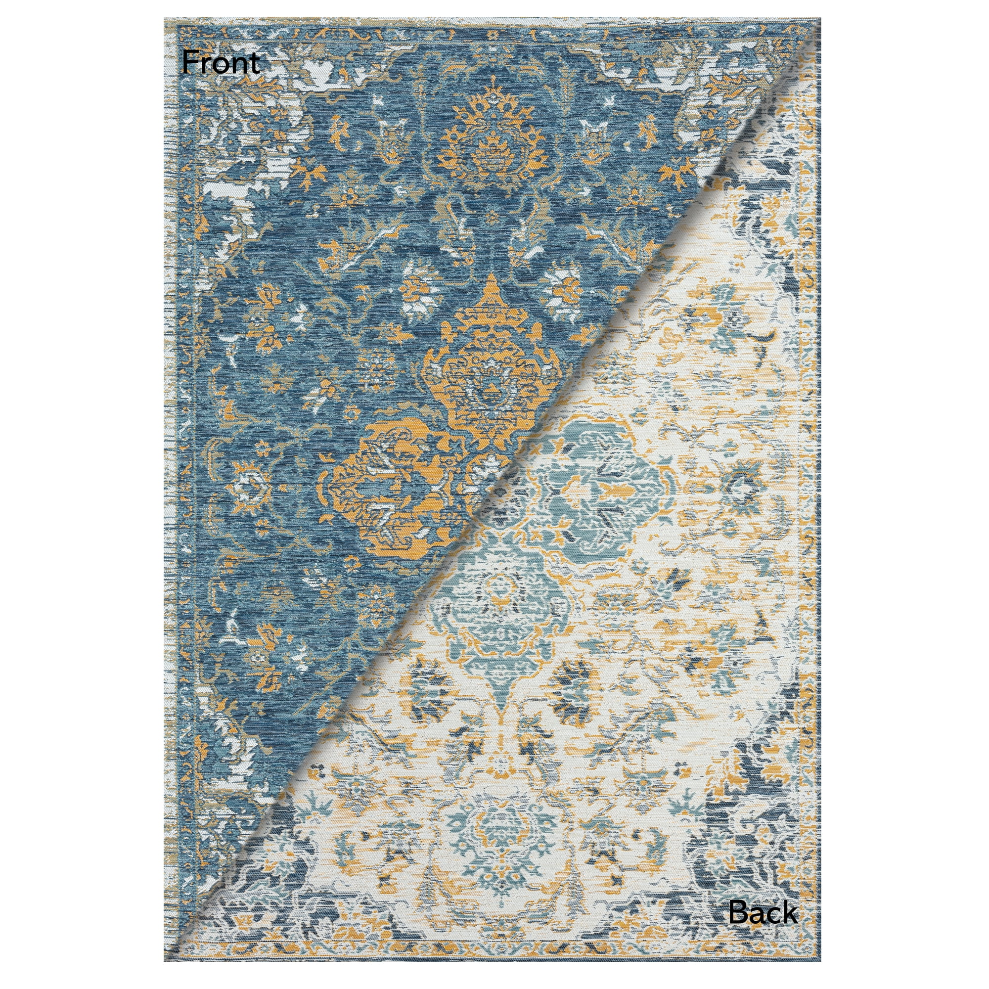 Ox Bay Cara 5'3" x 7' Blue/Orange Medallion Indoor/Outdoor Reversible Area Rug