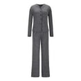 thumbnail image 3 of VBTAPA Women 2 Piece Lounge Pajamas Sets Casual Ribbed Knit Long Sleeve Top Pants Matching Set Button Down Sleepwear Loungewear Dark Gray S, 3 of 8