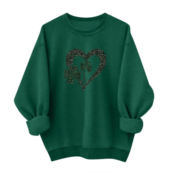 FDGIU ‌‌‌‌‌Women's Plus Size Saint Patrick's Day Sweatshirt - Oversized Green Shamrock Print Long Sleeve Pullover