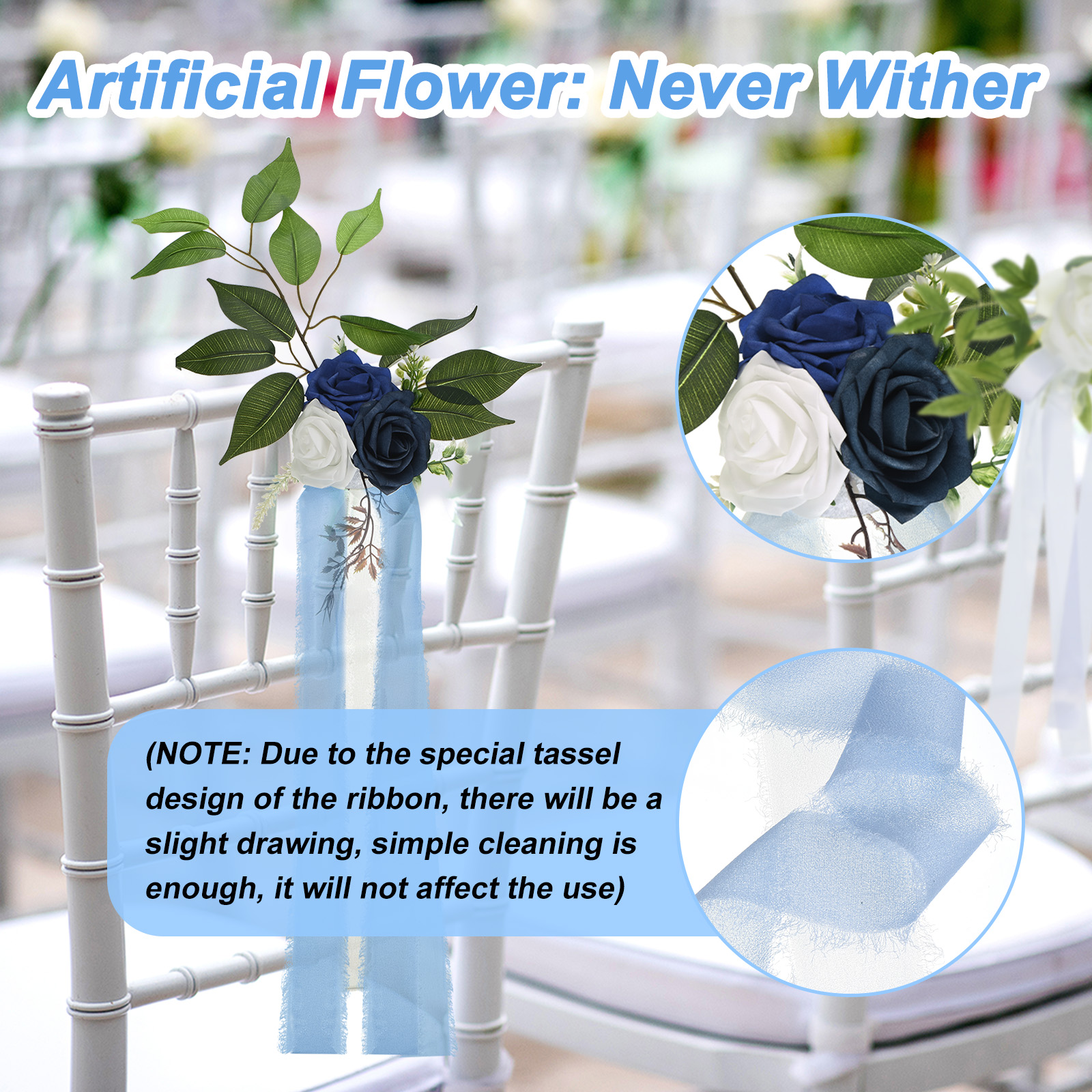 Uxcell Wedding Aisle Decorations Pew Flowers for Wedding Ceremony Chair Floral Decoration Artificial Flowers Blue 10 Pack