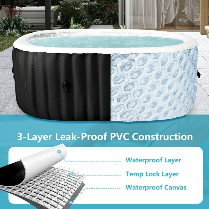 Outdoor Inflatable Hot Tub Spa for 2 Person Oval 145 Gallon Backyard Couple AirJet Hottub with 90 Bubble Jets - Control Panel, Includes Energy Efficient Cover and Filter and Side Table