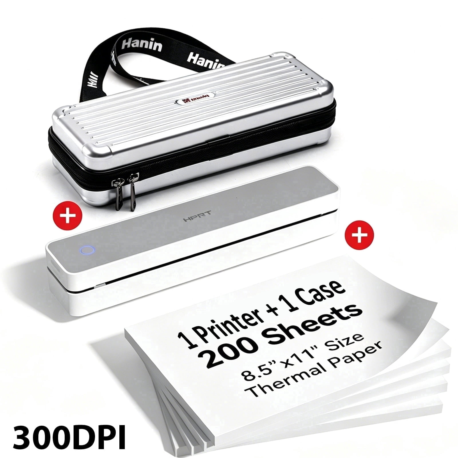 HPRT MT610Pro 300DPI Wireless Portable Thermal Printer Bundle, Inkless Bluetooth Printer with Carrying Case & 200 Sheets Letter Paper, Supports 8.5" x 11", for Home, Office & Travel