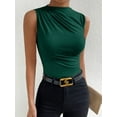 thumbnail image 3 of Women'S Casual Ruched Mock Neck Tank Top Sleeveless Slim Fit Work Shirt Tops Dark Green XL, 3 of 6
