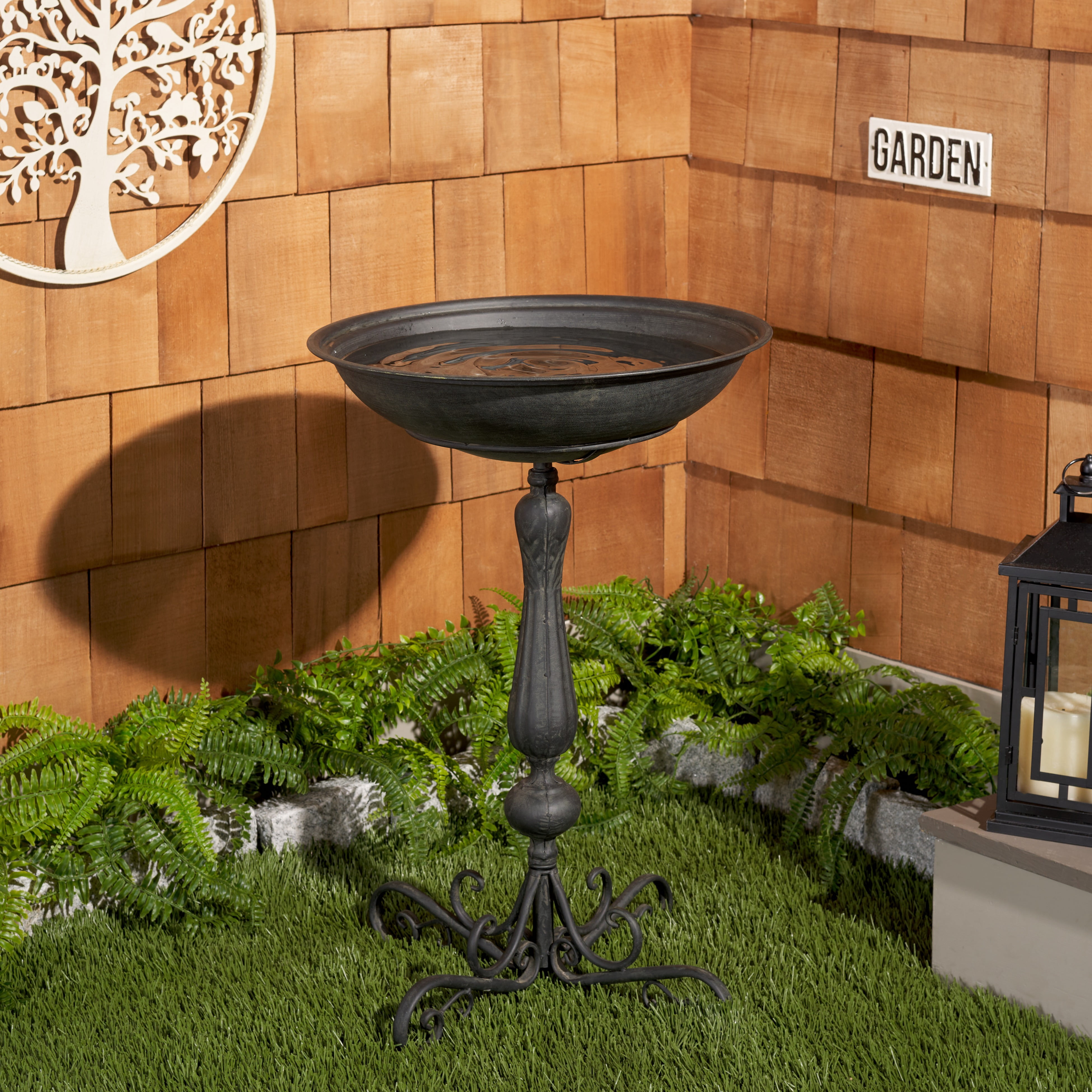 Safavieh Orian Contemporary Freestanding Metal Bird Bath, Black