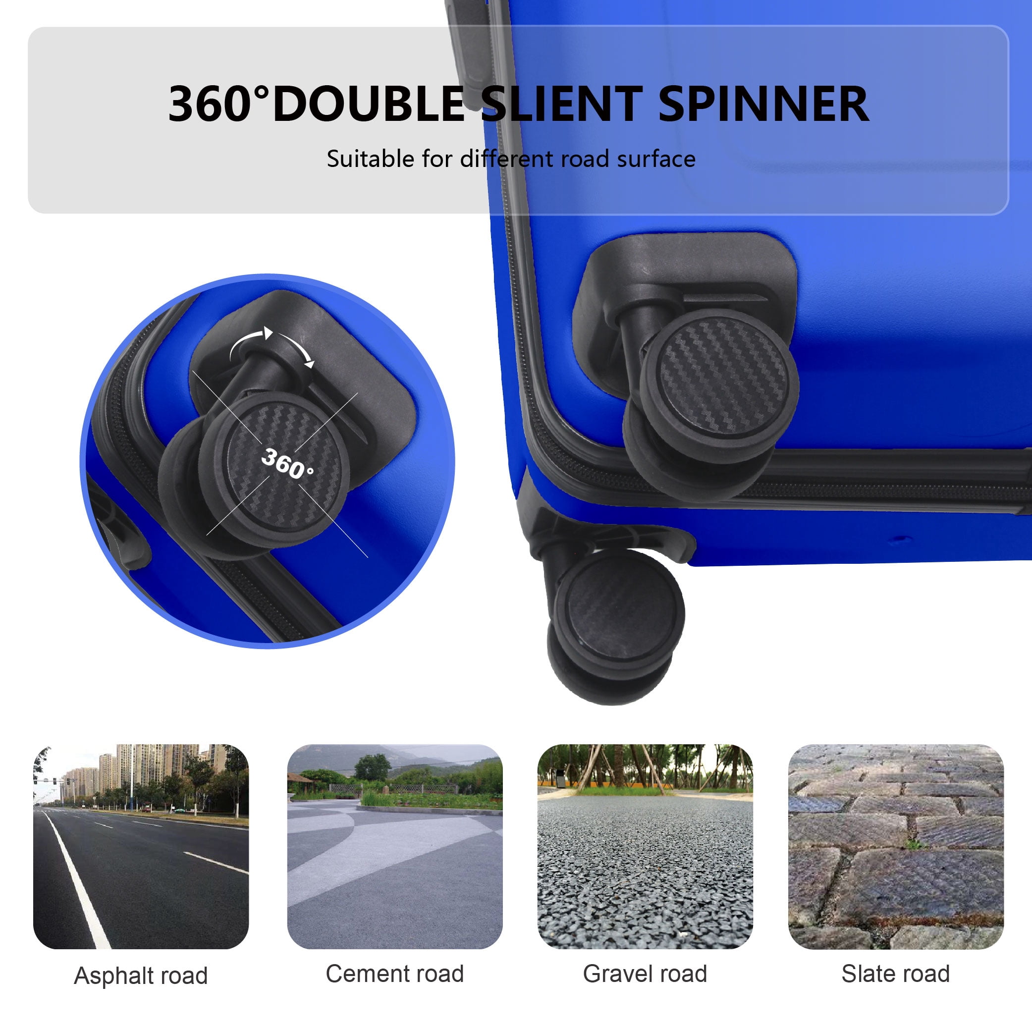 MAYEERTY 3-Piece ABS Luggage Set, Spinner Wheels, TSA Lock, Lightweight Suitcase, Royal Blue