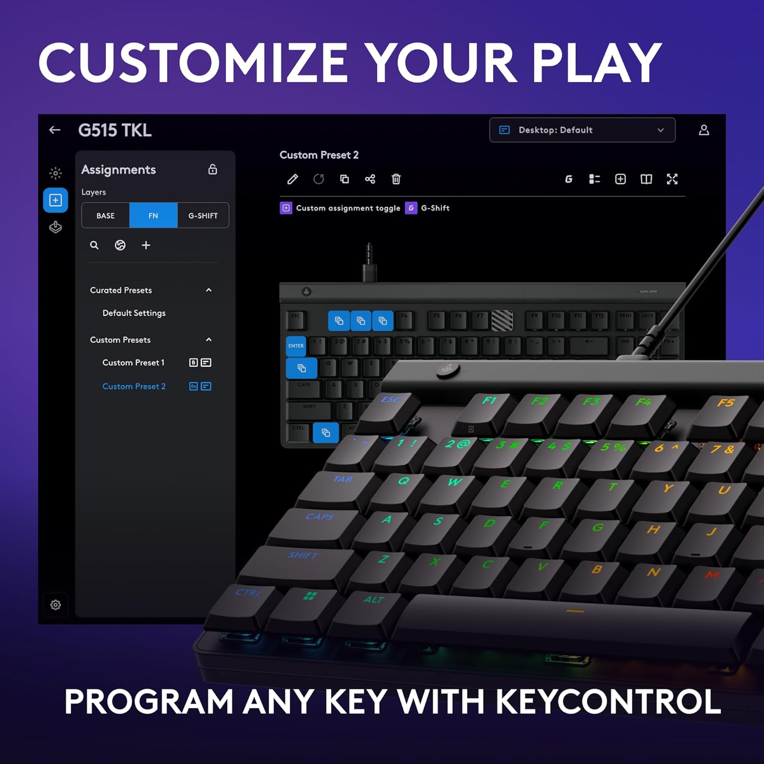 Logitech G515 TKL Wired Low Profile Gaming Keyboard - RGB, PBT Keycaps, Tactile Brown Switches, Black