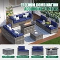 thumbnail image 3 of Clouddwell 11 Piece Patio Furniture Set with 44” Fire Pit Table Wicker Rattan Patio Conversation Set Outdoor Sectional Sofa Set with Coffee Table and Blue Cushions, 3 of 9