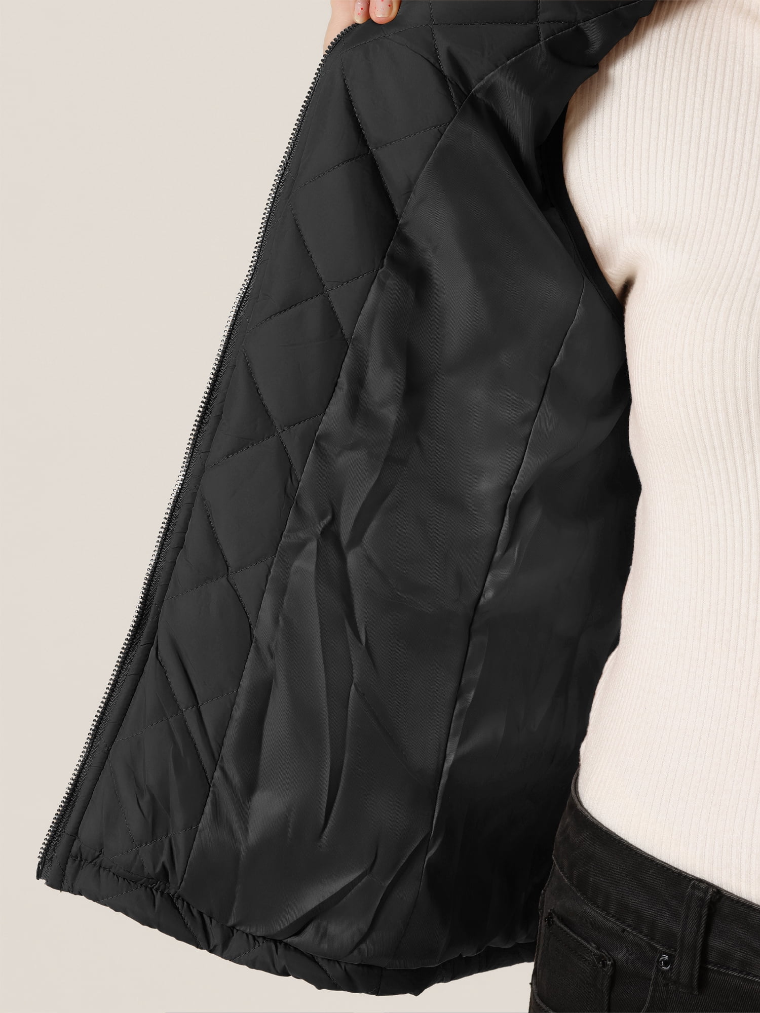 DARING DIVA Women's Zip Stand Collar Quilted Padded Vest M Black